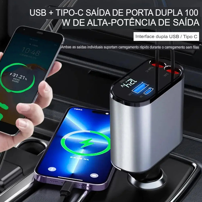 Carregador de carro relâmpago 4 em 1 + FRETE GRÁTIS (ULTIMAS UNIDADES)